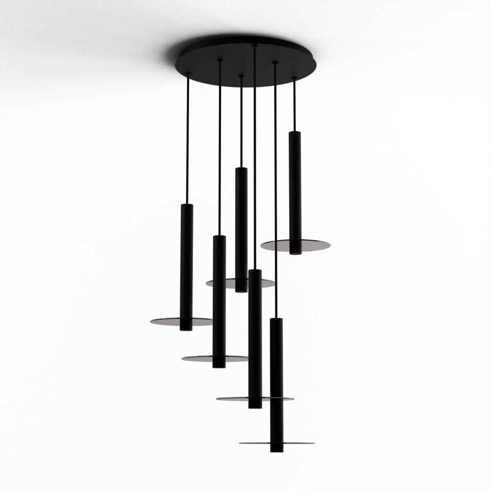 Combi Pendant 16&#34; Circular 6 Combo Matte Black with Matte Black Canopy