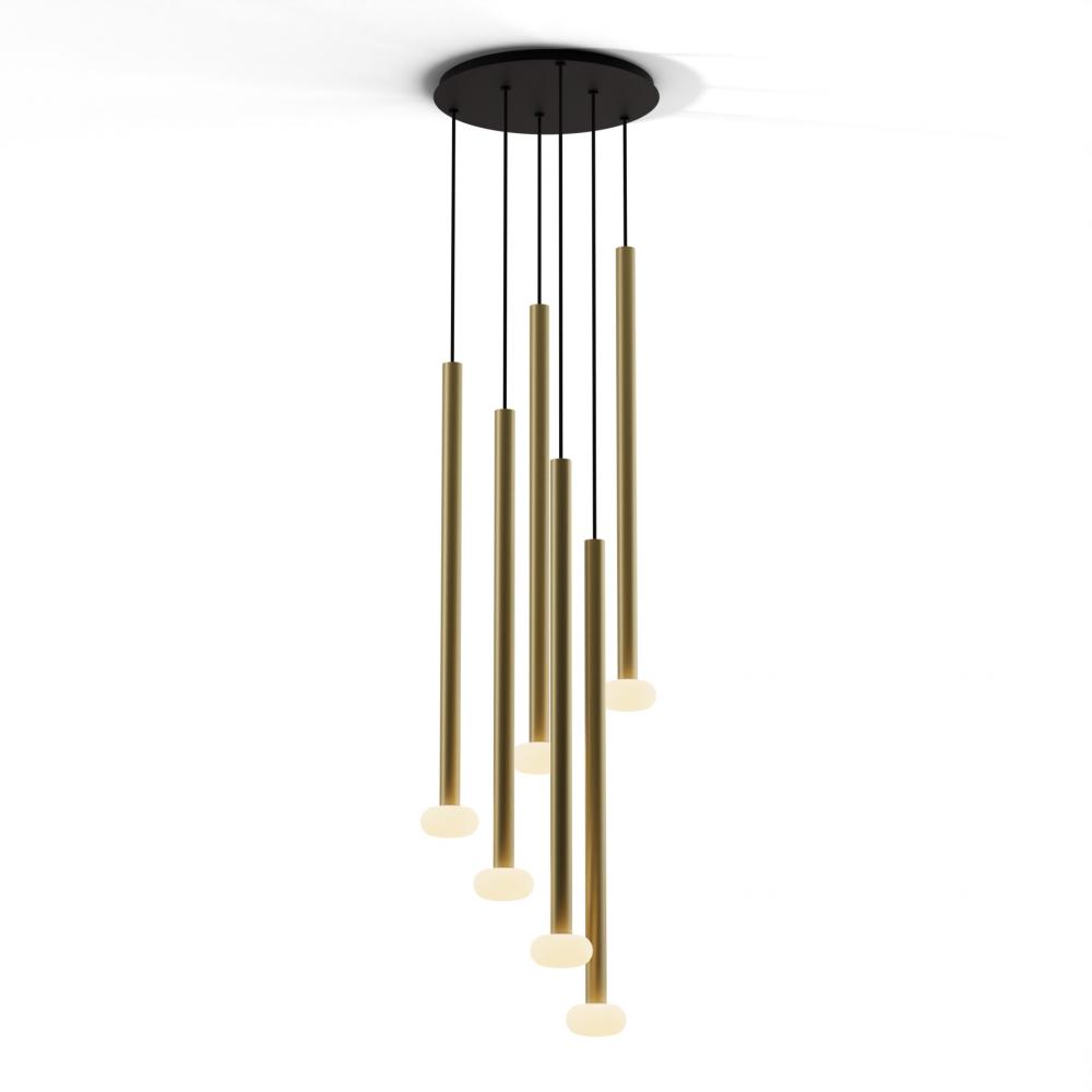 Combi Pendant 36&#34; Circular 6 Combo Brass with Matte Black Canopy