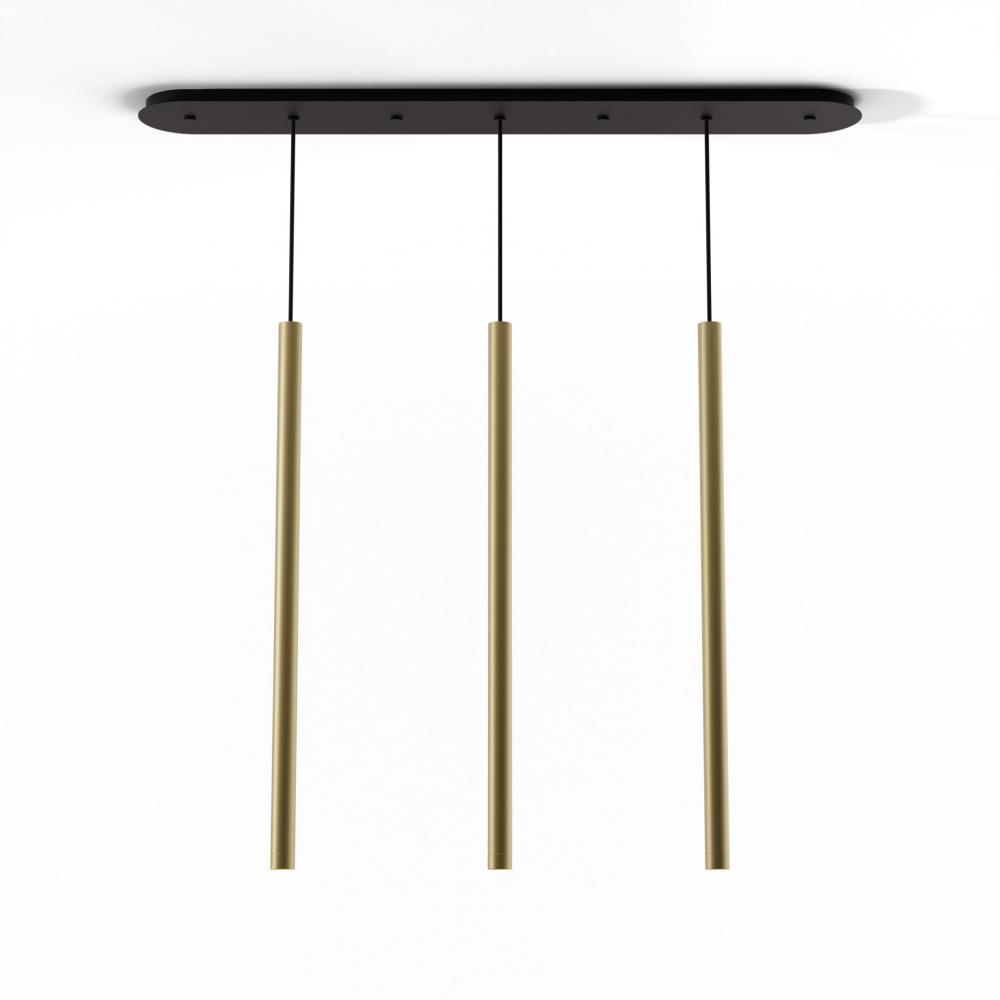 Combi Pendant 36&#34; Linear 3 Combo Brass with Matte Black Canopy, Suspension / Flush Mount 2-in-1