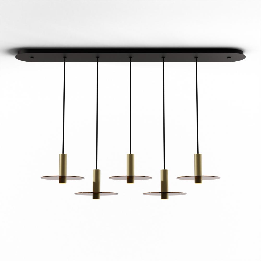 Combi Pendant 6&#34; Linear 5 Combo Brass with Matte Black Canopy