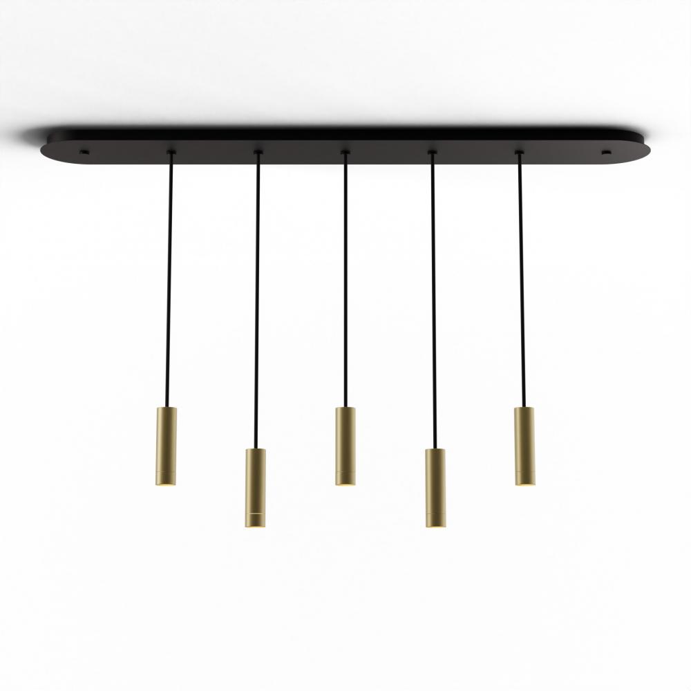 Combi Pendant 6&#34; Linear 5 Combo Brass with Matte Black Canopy, Suspension / Flush Mount 2-in-1