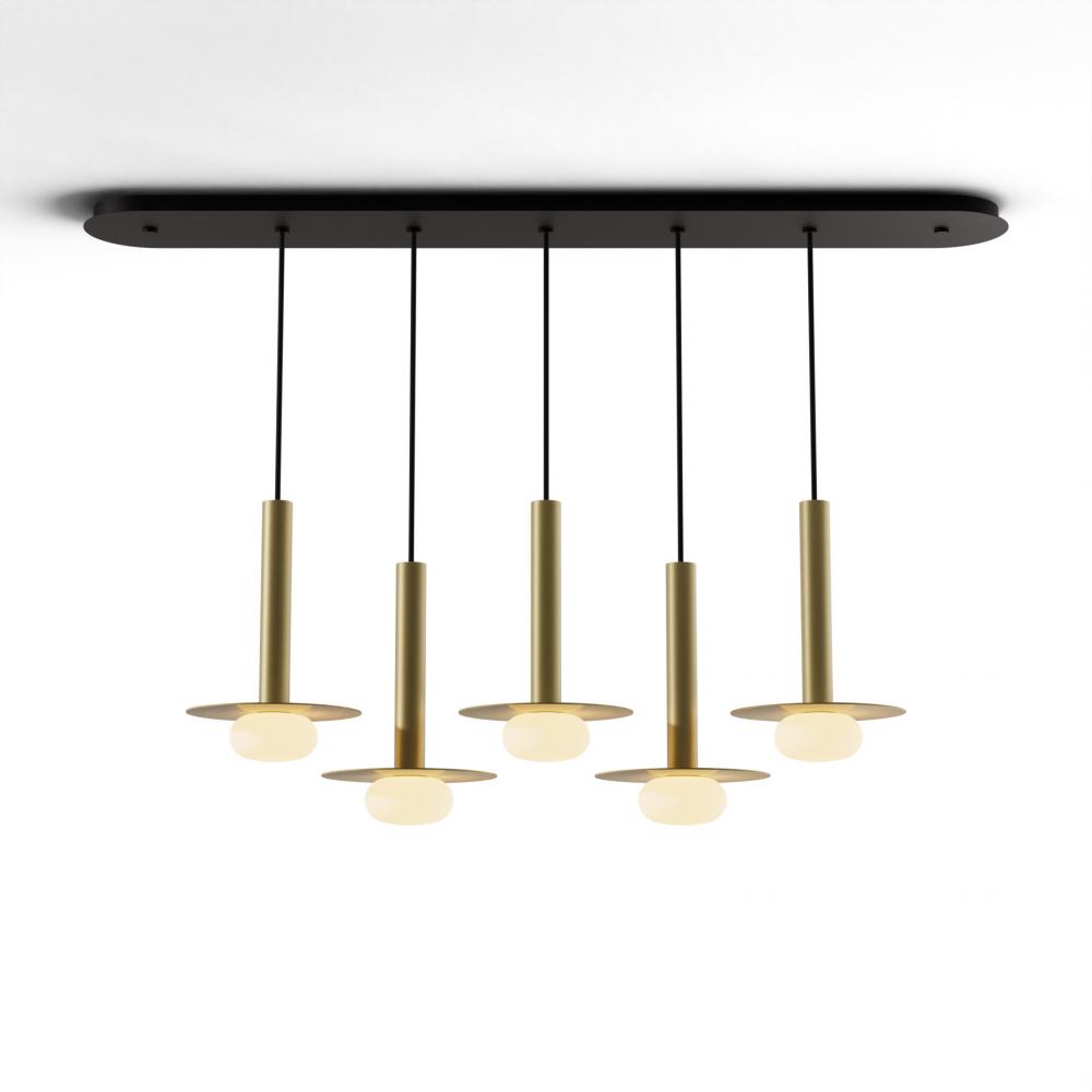 Combi Pendant 12&#34; Linear 5 Combo Brass with Matte Black Canopy