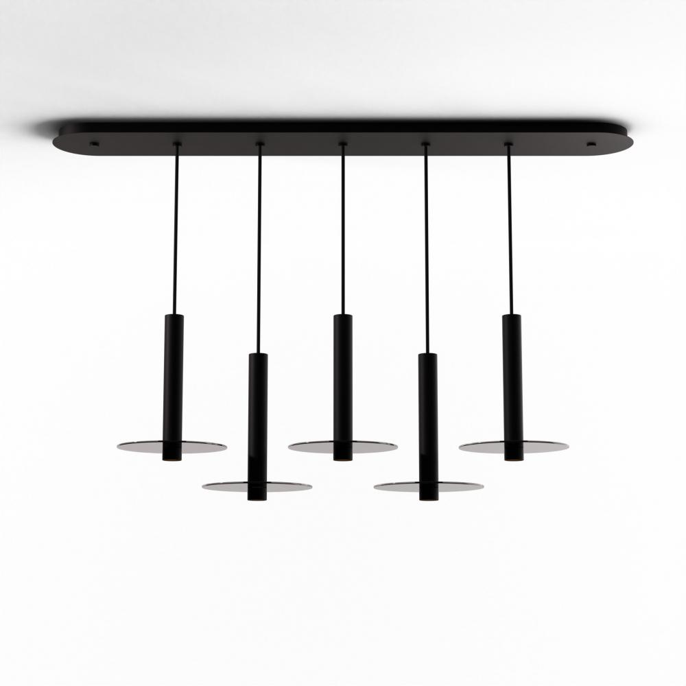 Combi Pendant 12&#34; Linear 5 Combo Matte Black with Matte Black Canopy