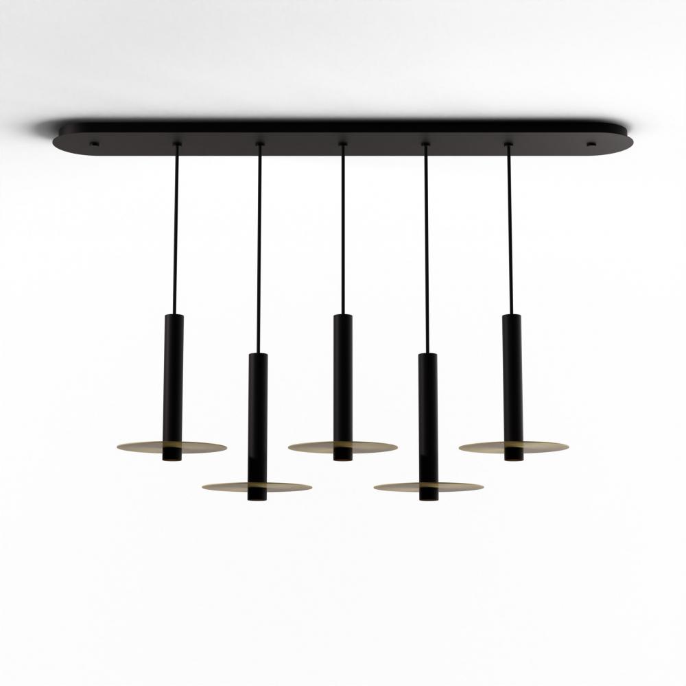 Combi Pendant 12&#34; Linear 5 Combo Matte Black with Matte Black Canopy, 9&#34; metal plate (Brass)