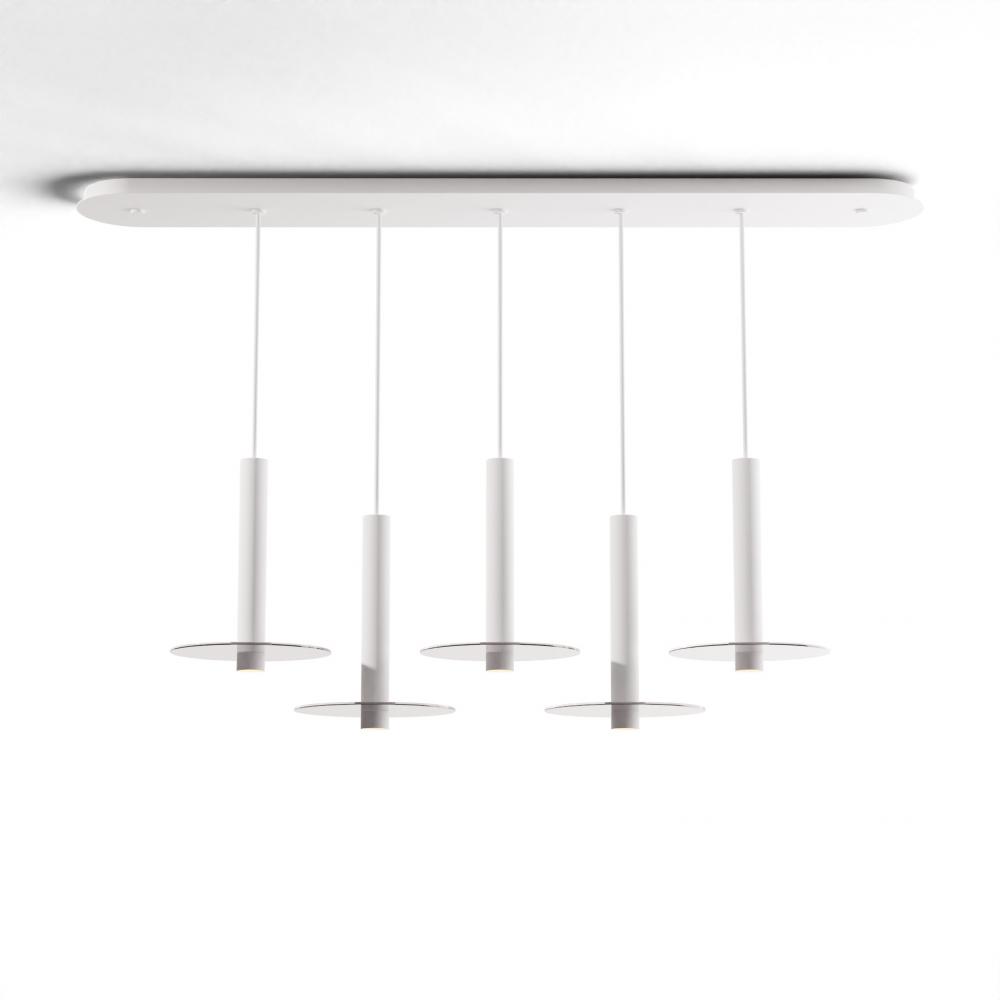 Combi Pendant 12&#34; Linear 5 Combo Matte White with Matte White Canopy, 9&#34; glass plate (Clear)