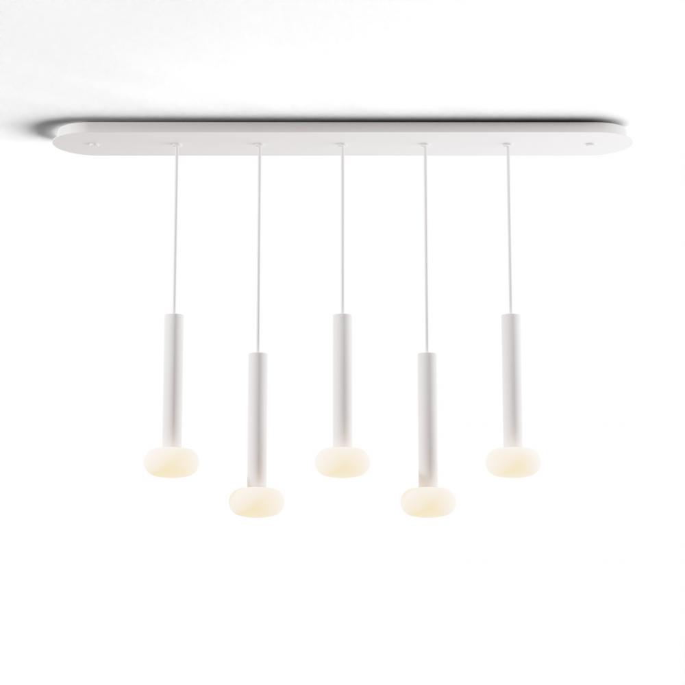 Combi Pendant 12&#34; Linear 5 Combo Matte White with Matte White Canopy, Glass Ball attachment, Sus