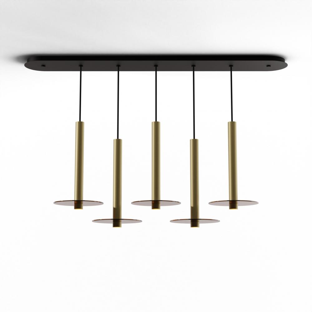 Combi Pendant 16&#34; Linear 5 Combo Brass with Matte Black Canopy