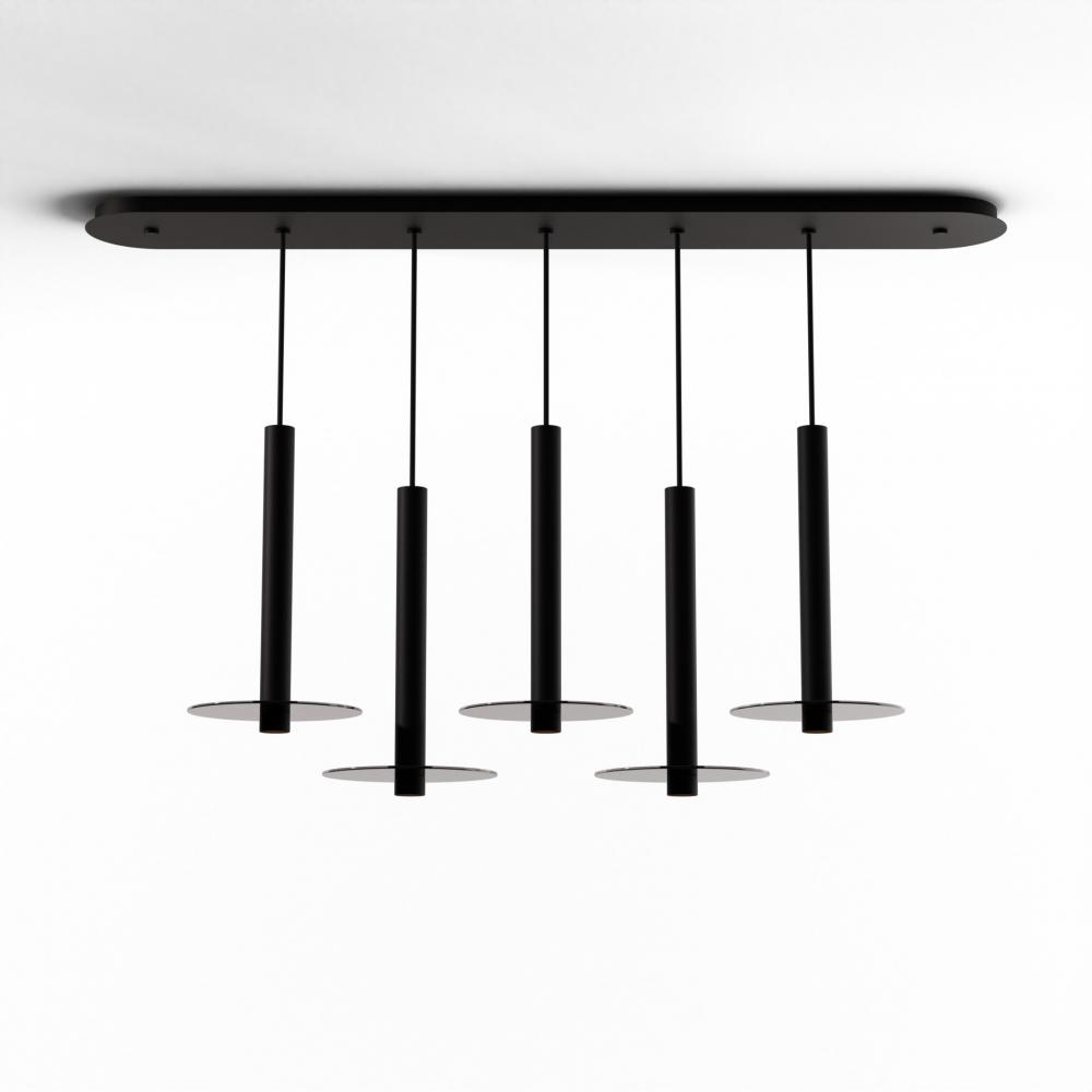 Combi Pendant 16&#34; Linear 5 Combo Matte Black with Matte Black Canopy