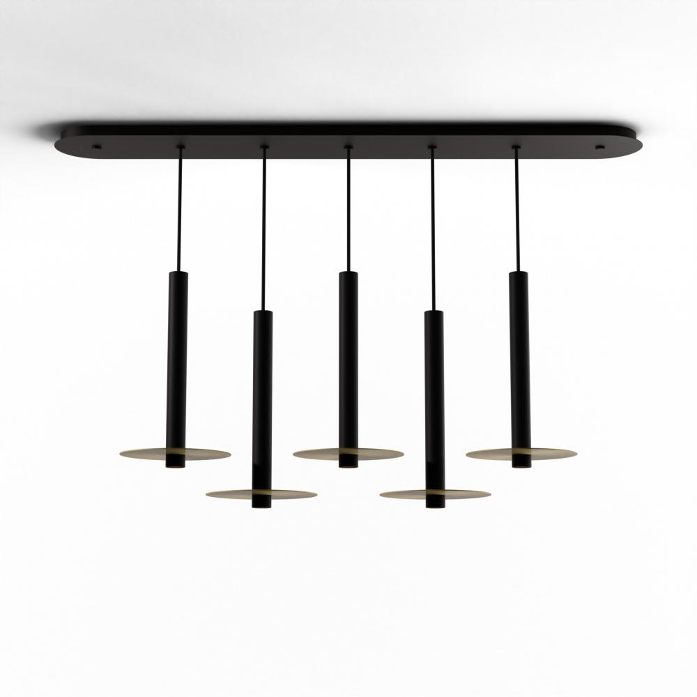 Combi Pendant 16&#34; Linear 5 Combo Matte Black with Matte Black Canopy