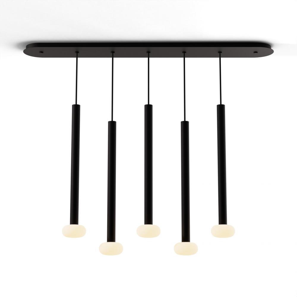 Combi Pendant 24&#34; Linear 5 Combo Matte Black with Matte Black Canopy