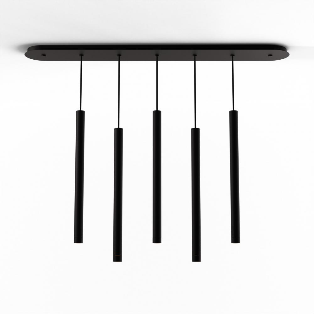 Combi Pendant 24&#34; Linear 5 Combo Matte Black with Matte Black Canopy
