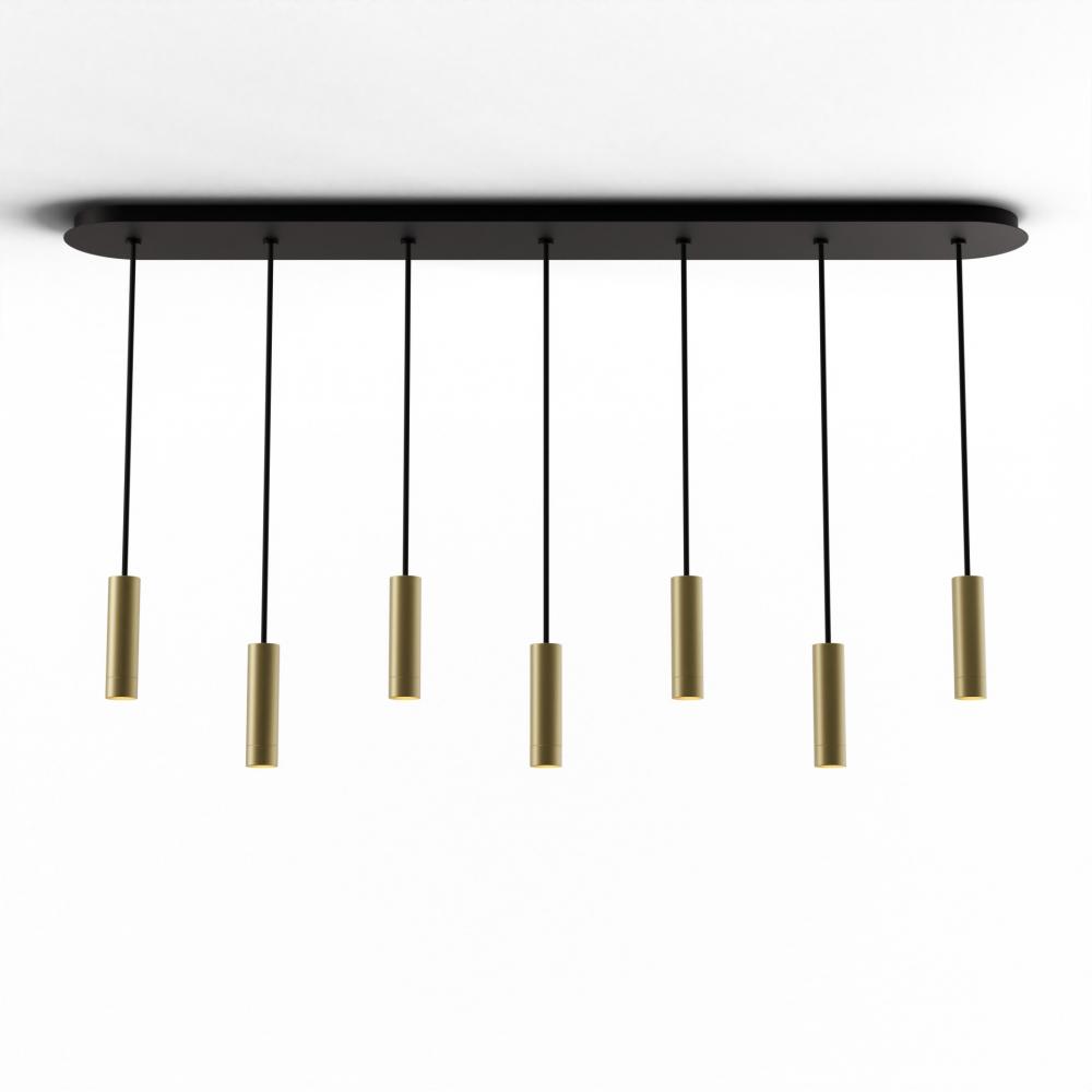 Combi Pendant 6&#34; Linear 7 Combo Brass with Matte Black Canopy, Suspension / Flush Mount 2-in-1