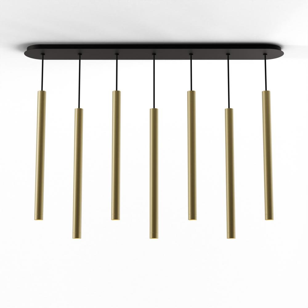 Combi Pendant 24&#34; Linear 7 Combo Brass with Matte Black Canopy, Suspension / Flush Mount 2-in-1
