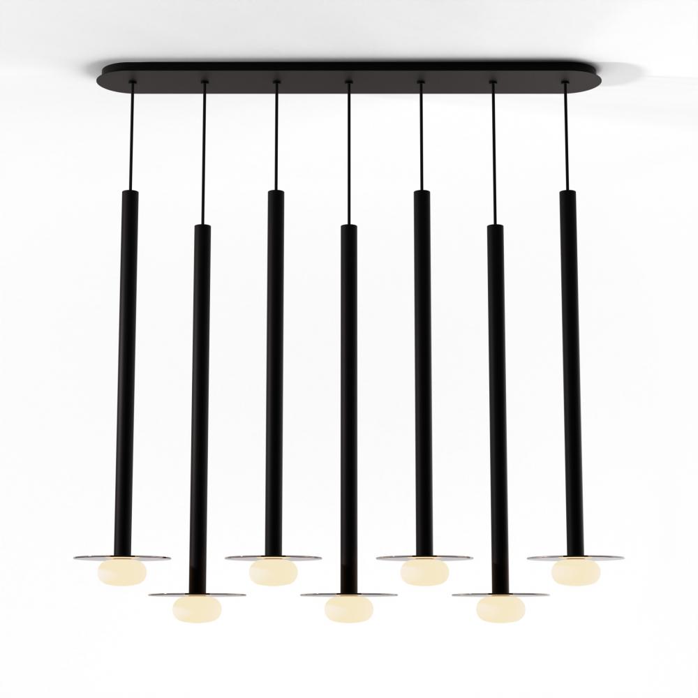 Combi Pendant 36&#34; Linear 7 Combo Matte Black with Matte Black Canopy