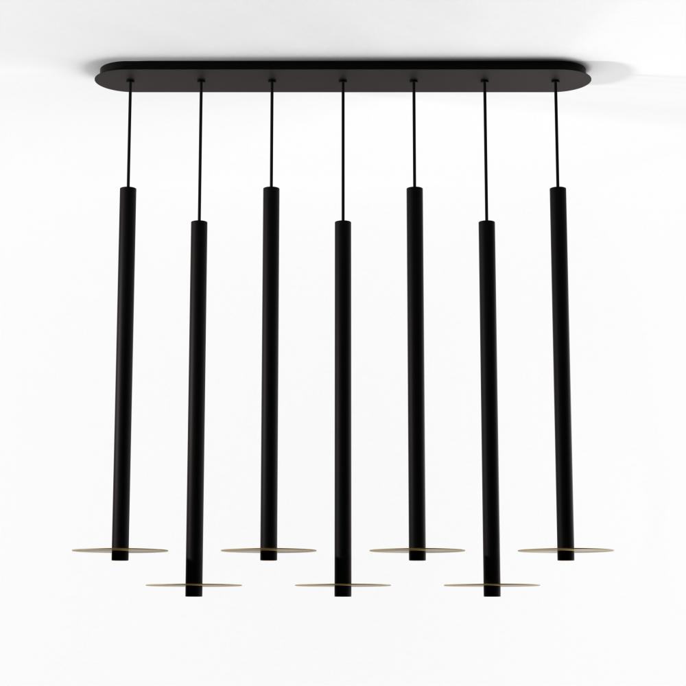 Combi Pendant 36&#34; Linear 7 Combo Matte Black with Matte Black Canopy