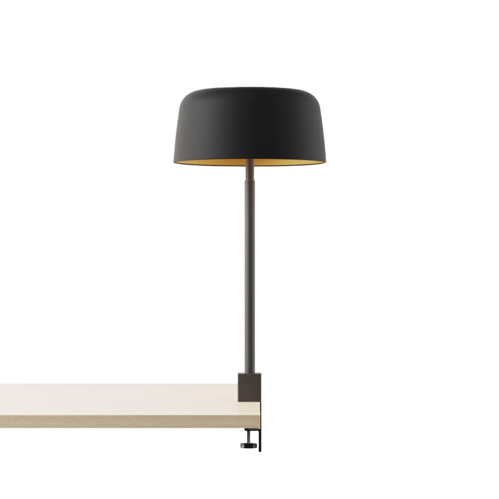 Yurei Co-Working Lamp (Matte Black) Edge Clamp with 14&#34; Matel Shade, Matte Black w/ Gold Interio