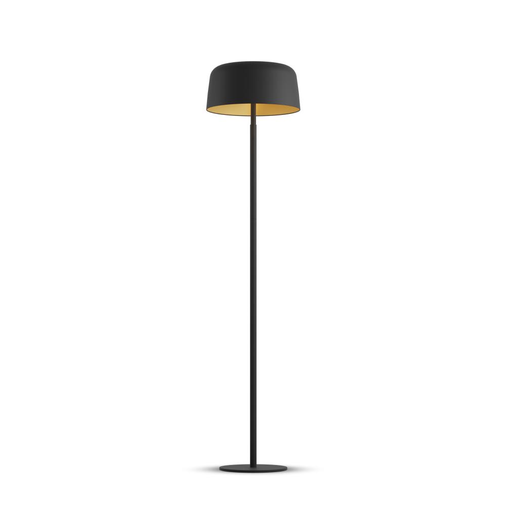 Yurei Floor Lamp (Matte Black) with 14&#34; Matel Shade, Matte Black w/ Gold Interior
