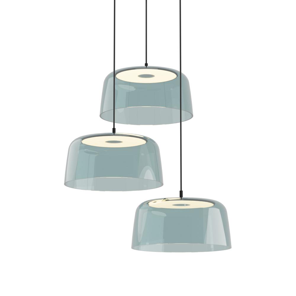 Yurei Circular 3 Pendant Lamp (Matte Black) with 14&#34; Acrylic Shade, Blue