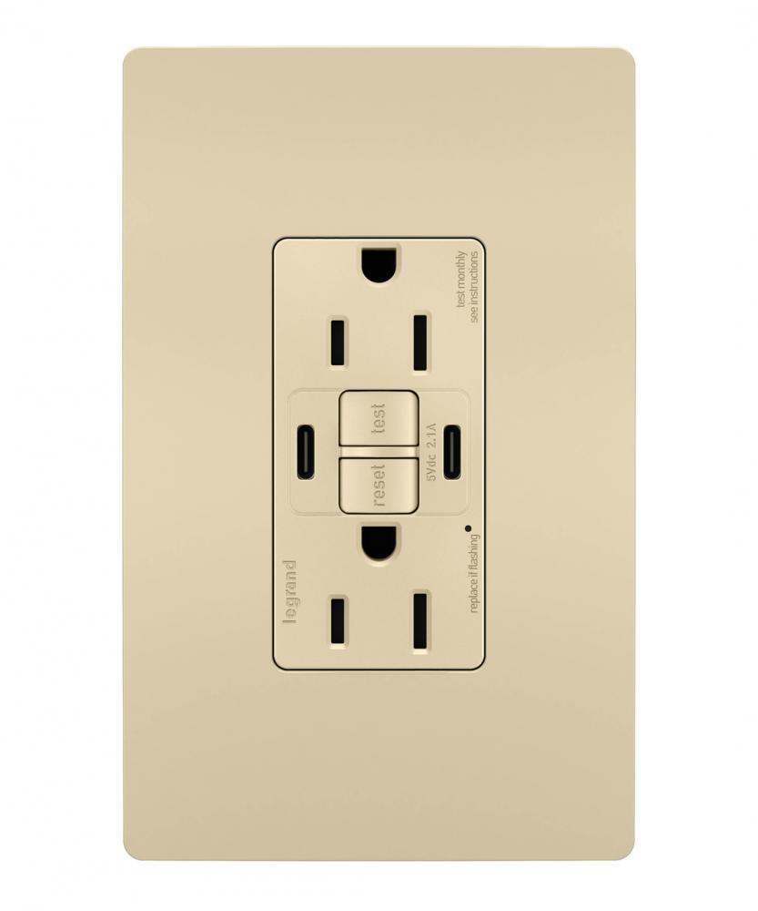 radiant Tamper-Resistant 15A Duplex Self-Test GFCI Receptacles wt SafeLock Protection, Type C/C
