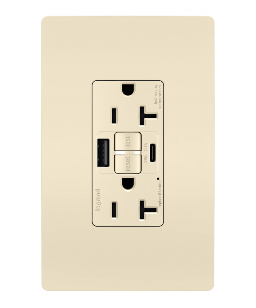 radiant Tamper-Resistant 20A Duplex Self-Test GFCI Receptacles wt SafeLock Protection, Type A/C