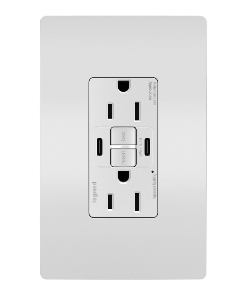 radiant Tamper-Resistant 15A Duplex Self-Test GFCI Receptacles wt SafeLock Protection, USB Type