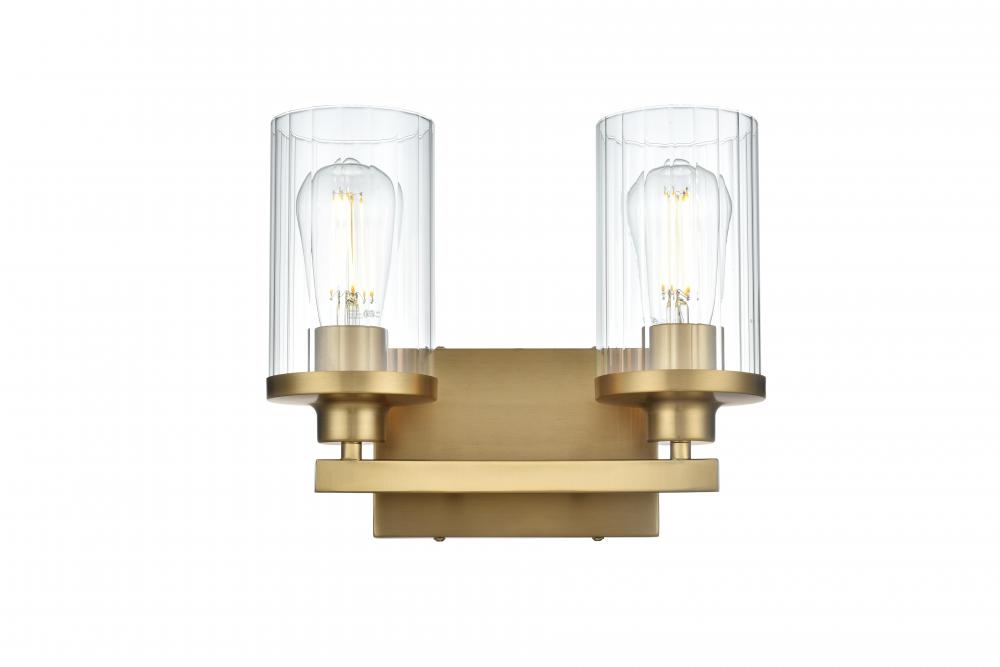 Wall sconce W11.5&#34;x E5.6&#34; x H9.8&#34;L2 Satin Gold frame with Clear glass