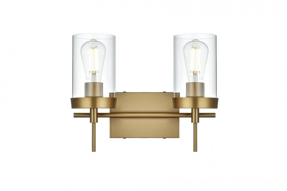 Wall sconce W14.4&#34;x E5.8&#34; x H11.3&#34;L2 Satin Gold frame with Clear glass