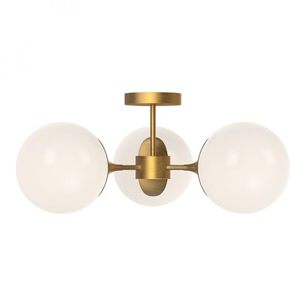 Nouveau 26-in Matte Black/Opal Matte Glass 3 Lights Semi Flush Mount
