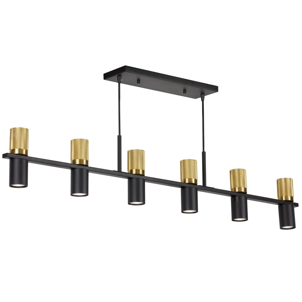 12 Light Horizontal Chandelier in Matte Black & Aged Brass