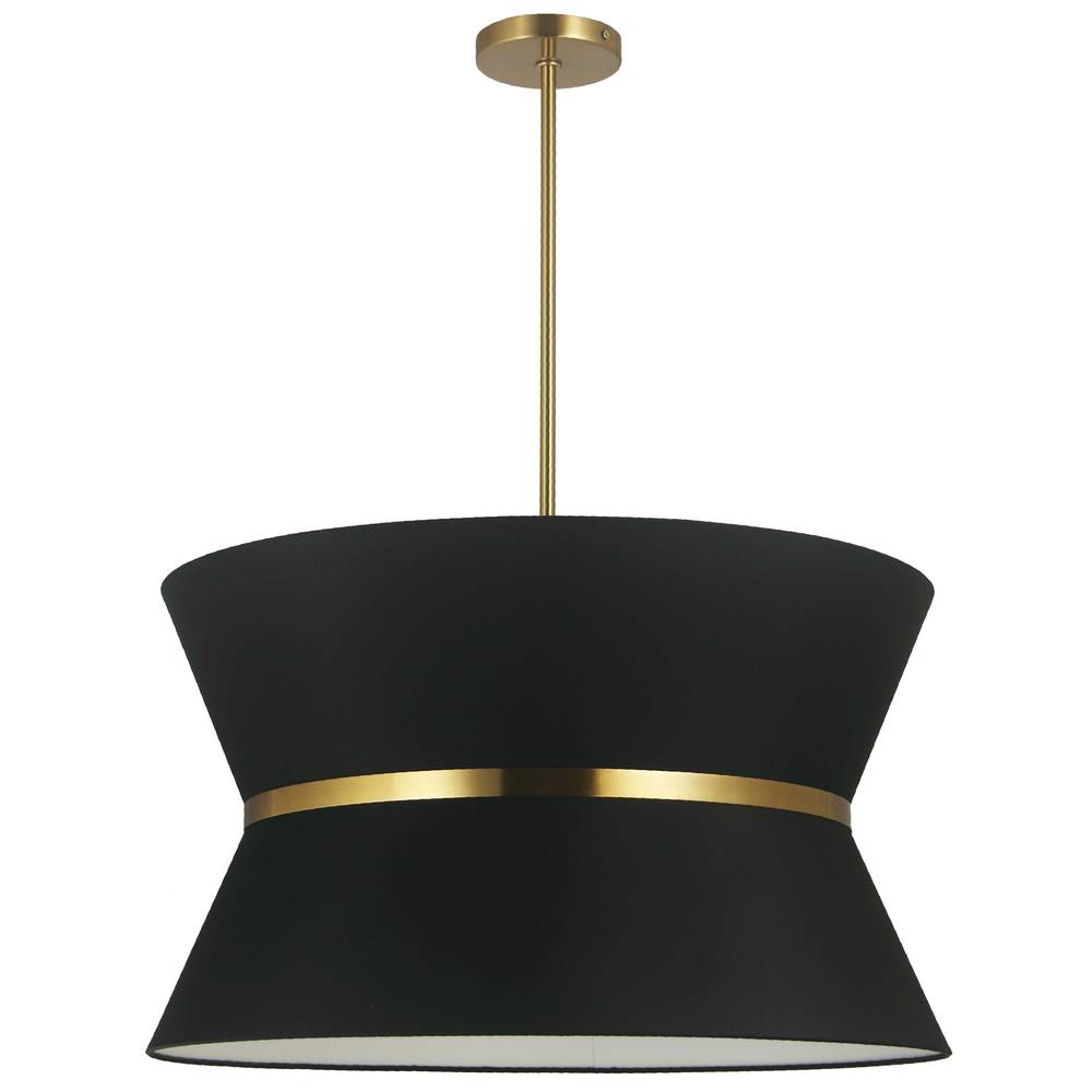 4 Light Incandescent Chandelier, Aged Brass with Gold Ring Black Shade