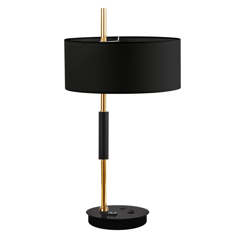 1 Light Incandescent Table Lamp, Matte Black & Aged Brass w/ BK Shade