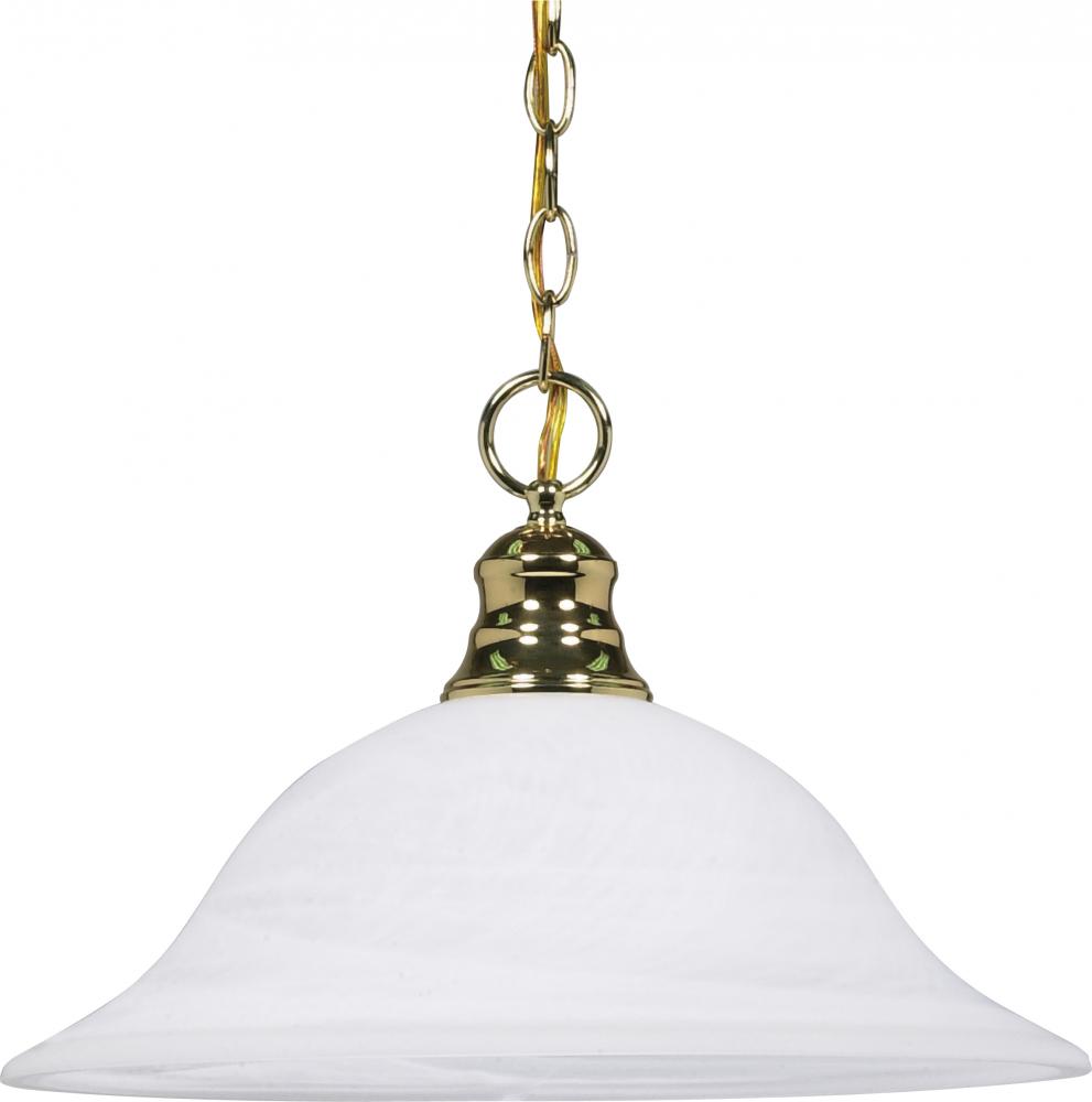 1 Light - 16&#34; Pendant with Alabaster Glass - Polished Brass Finish